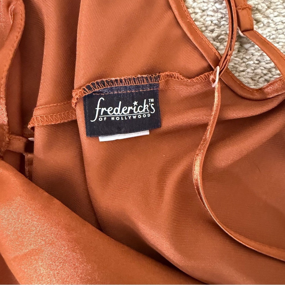 Frederick’s of Hollywood Burnt Orange Satin Slip Dress Maxi Strapy Sexy Large - Picture 6 of 9
